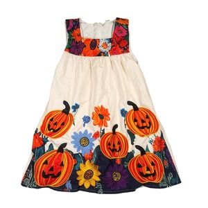Mini Taylor Pumpkin Floral Embroidered Dress 7-8Y Girls Cream Halloween Fall